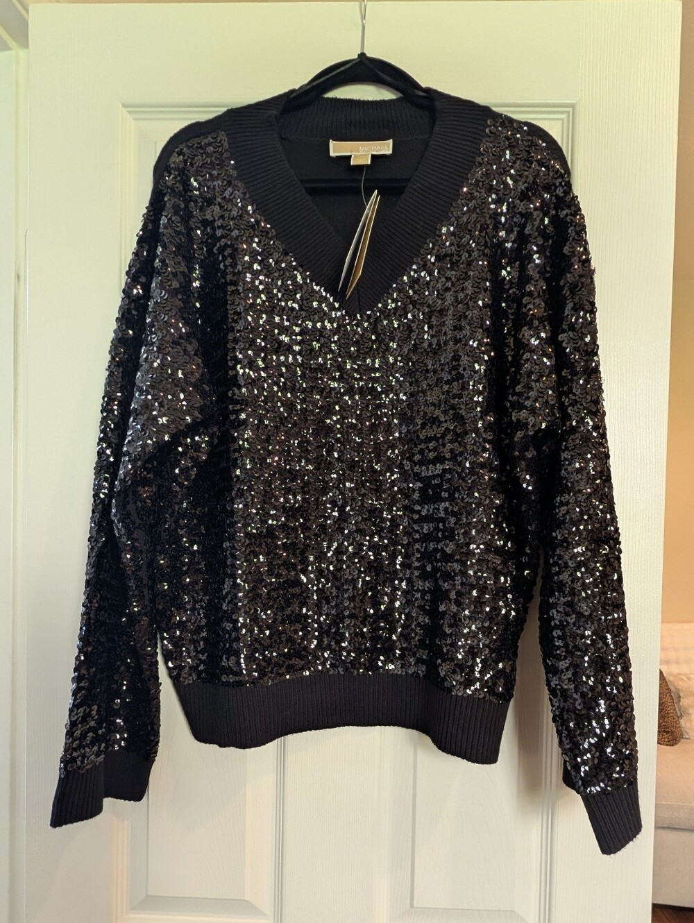 Michael Kors Black Sequin V-Neck Sweater